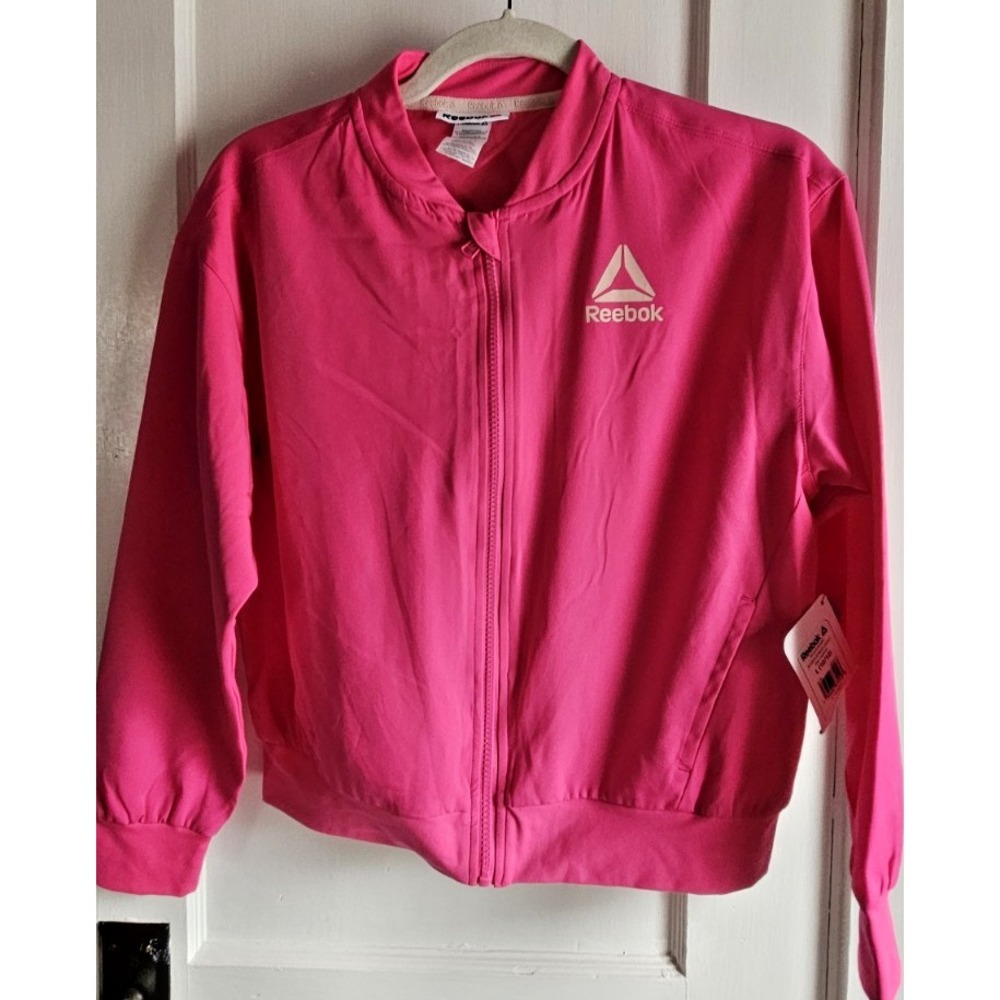 NWT Reebok pink full zip athletic bomber jacket‎ girl Sz 10/12 (L) lined